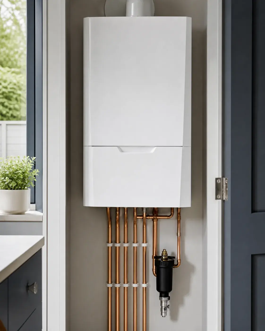 New wall-hung boiler with neat copper pipework